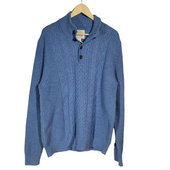 St. John's Bay Men's Large Cable Knit Long Sleeve Henley Grandpa Sweater Blue - Picture 1 of 11
